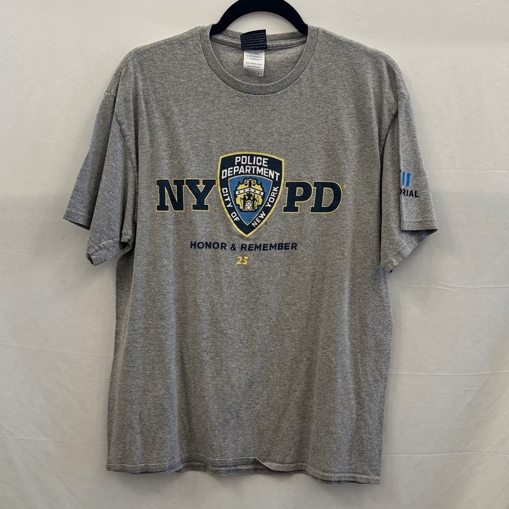 NYPD Honor & Remember 9/11 Memorial Graphic T-Shirt Mens Gray L NYPopular